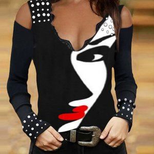 Fashion Face Long Sleeve V-Neck